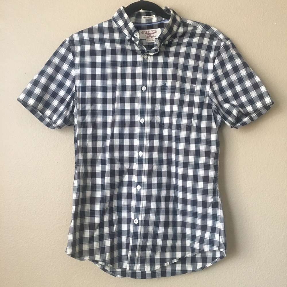 Penguin Short Sleeve Checker Plaid Button-Up Shirt
